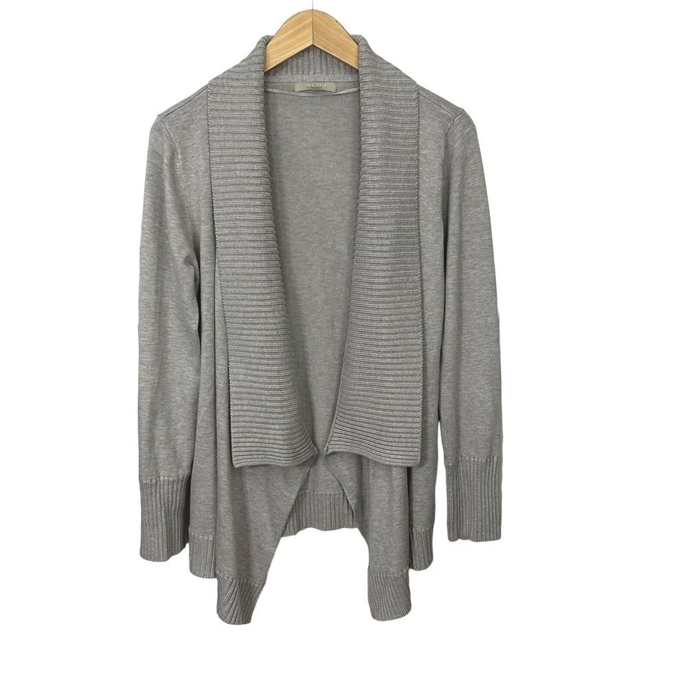 Joan Vass Cardigan Sweater Womens Large‎ Open Front Beige Gray Oatmeal Lux